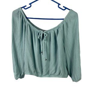 Pink Rose Womens Crop Top Size Large Blue Boho 3/4 Sleeves